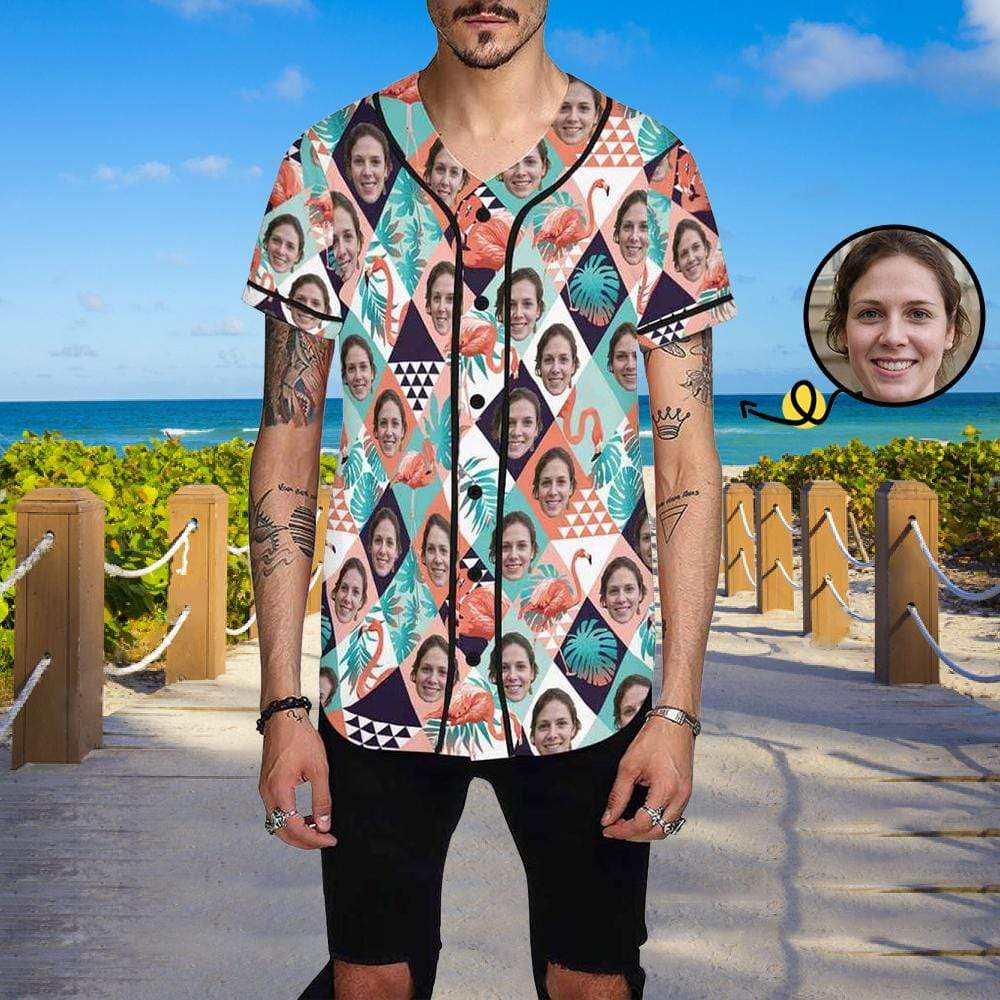 Custom Custom Face Grid Orange Flamingo Men's All Over Print Baseball Jersey - YesCustom