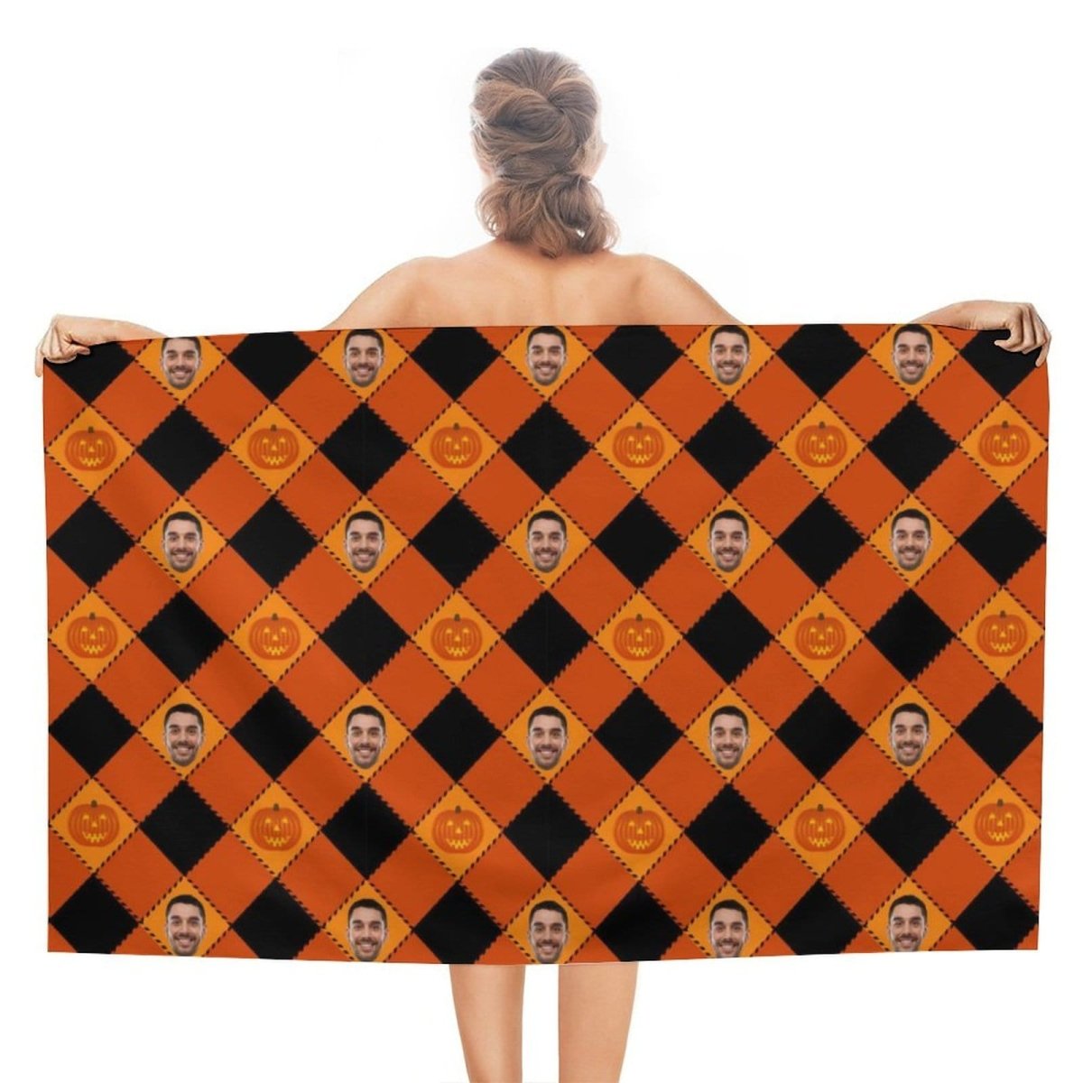 Custom Custom Face Halloween Plaid Bath Towel 30"x56" Beach Towel Kids Towel Pool Towel Camp Towel - YesCustom