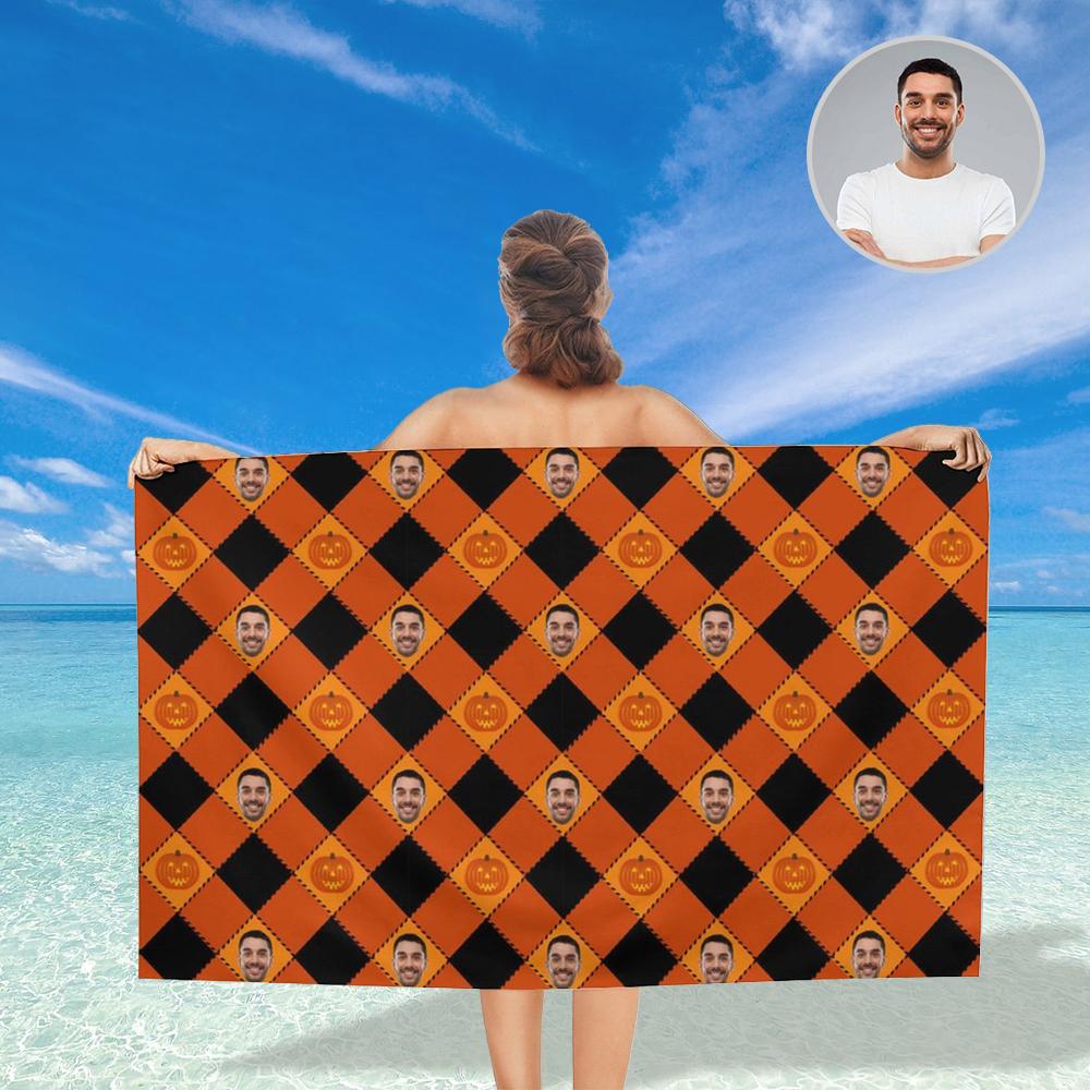 Custom Custom Face Halloween Plaid Bath Towel 30"x56" Beach Towel Kids Towel Pool Towel Camp Towel - YesCustom