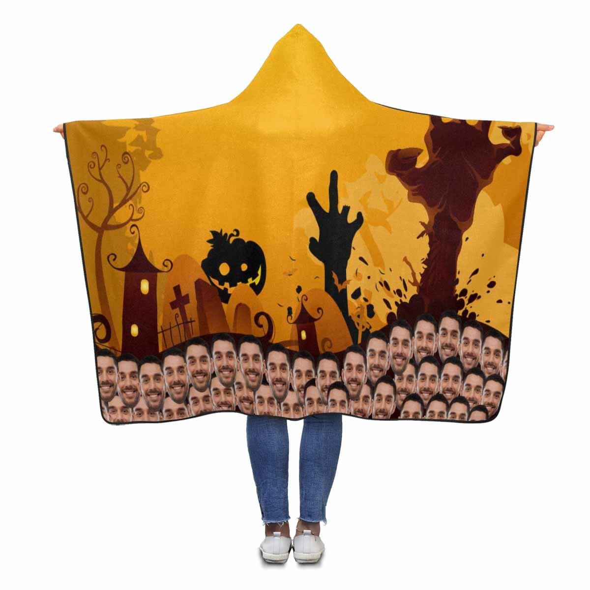 Custom Custom Face Halloween Tree Hand Hooded Blanket - YesCustom