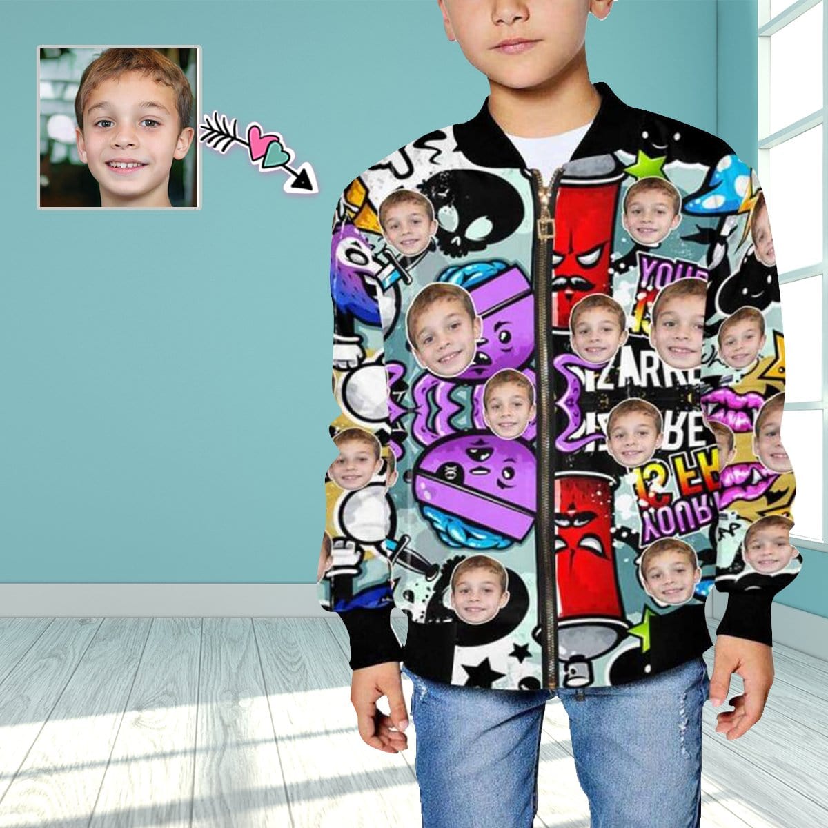 Custom Custom Face Hand Painted Kid's All Over Print Bomber Jacket - YesCustom