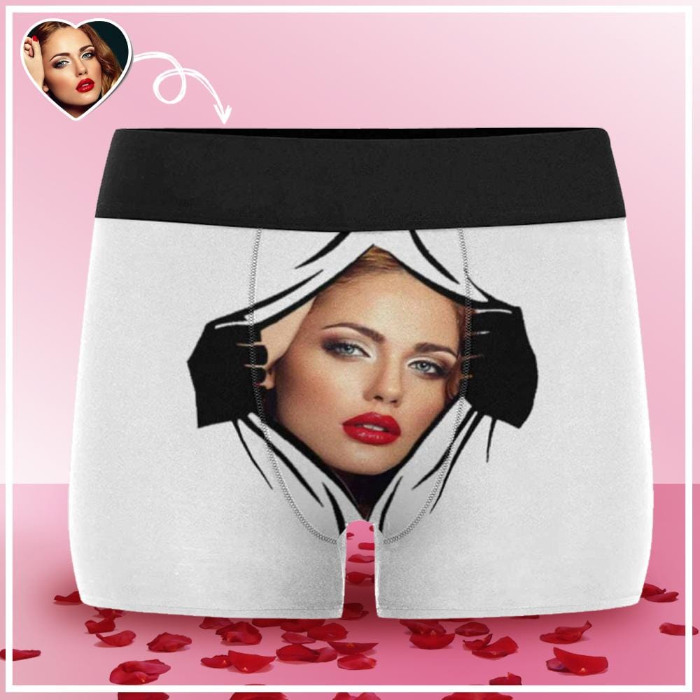 Custom Custom Face Hands White Men's Boxer Briefs Personalized Photo Funny Boxer Underwear Novelty Boxers For Valentine's Day Gift - YesCustom