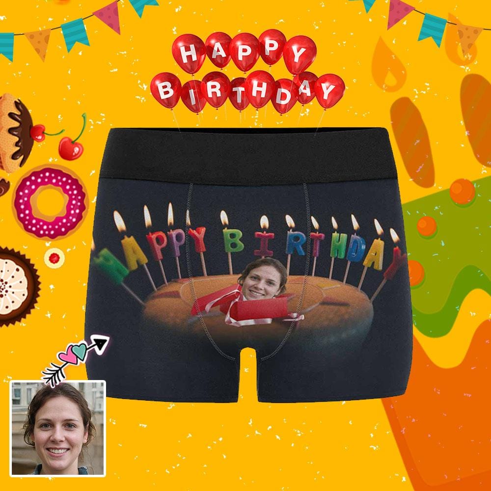 Custom Custom Face Happy Birthday Candles Men's Undies All-Over Print Boxer Briefs Gift for Boyfriend/Husband - YesCustom