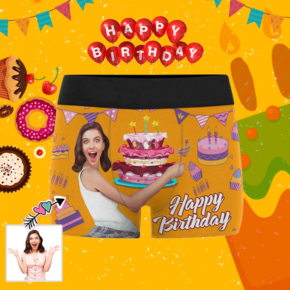 Custom Custom Face Happy Birthday Men's All-Over Print Boxer Briefs Design Your Own Personalized Underwear Gift for Him - YesCustom