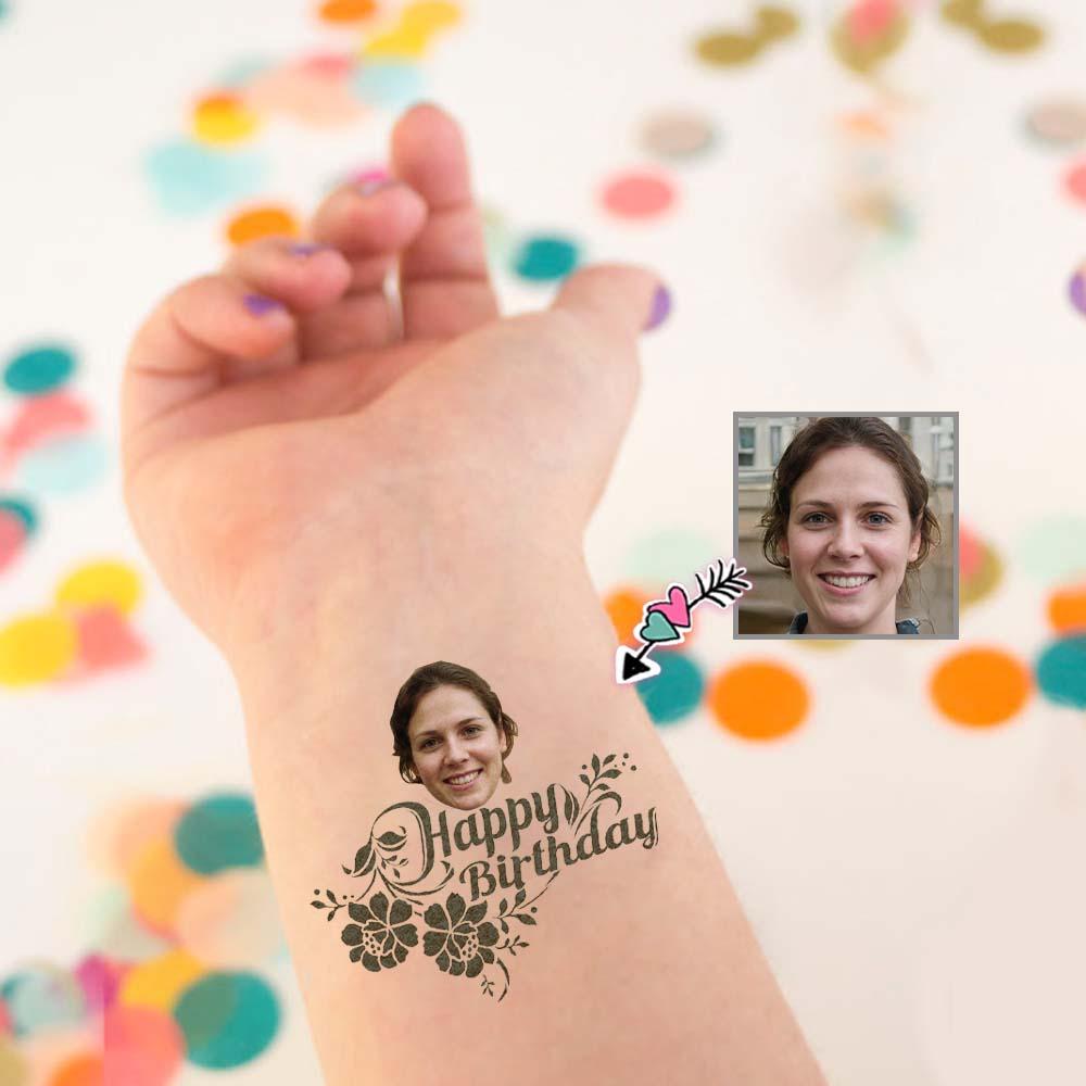 Custom Custom Face Happy Birthday Rose Temporary Tattoo - YesCustom