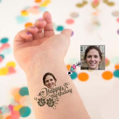 Custom Custom Face Happy Birthday Rose Temporary Tattoo - YesCustom