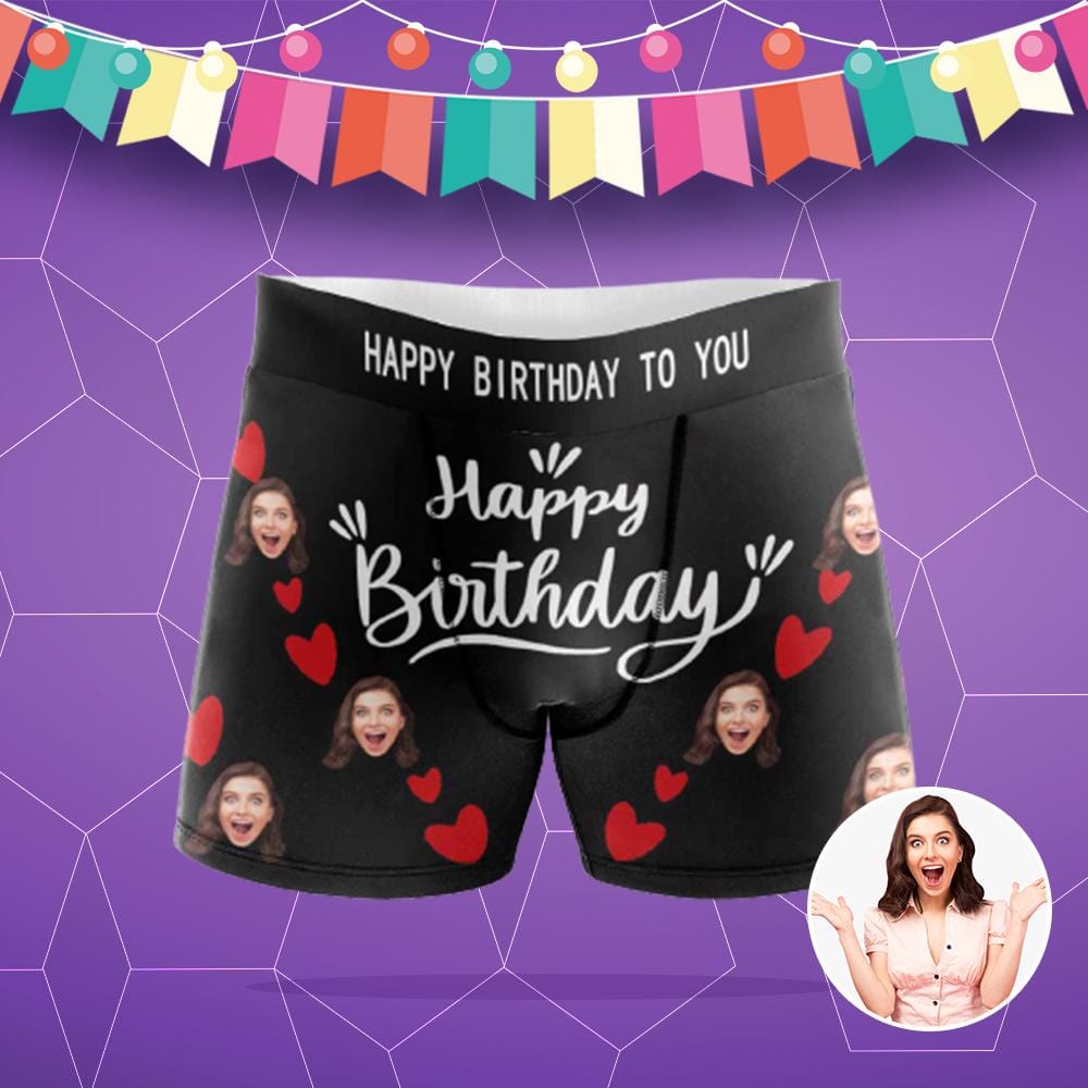 Custom Custom Face Happy Birthday To You Men's Boxer Briefs with Custom Waistband - YesCustom