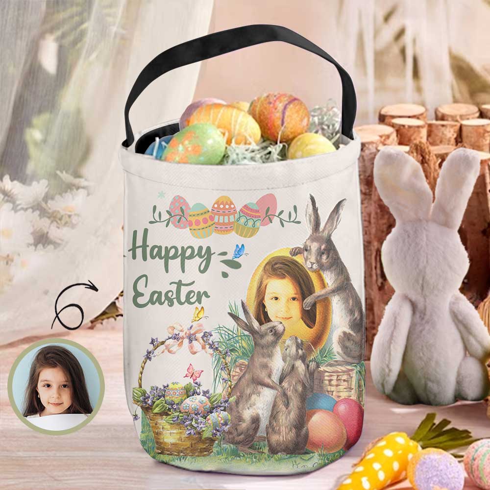 Custom Custom Face Happy Easter Basket Personalized Buny Egg Bags Kids Candy Easter Baskets - YesCustom