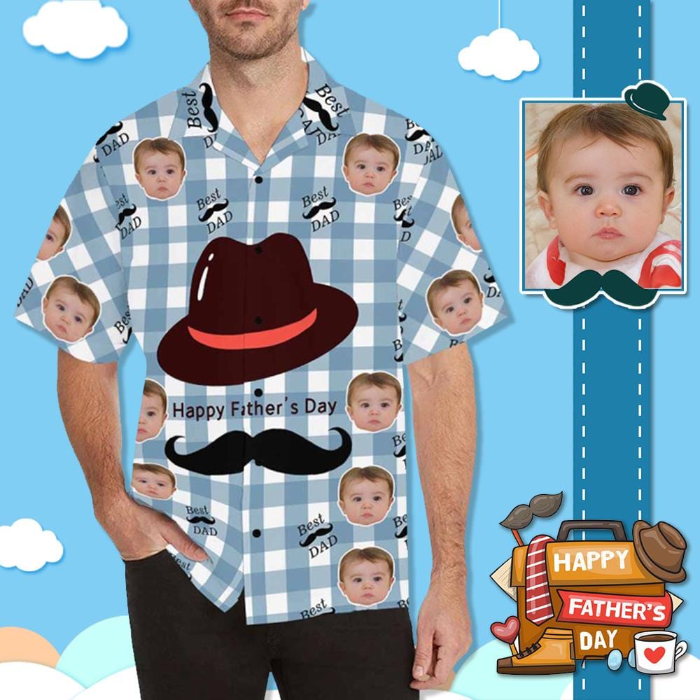 Custom Custom Face Happy Father's Day Beard Men's All Over Print Hawaiian Shirt - YesCustom