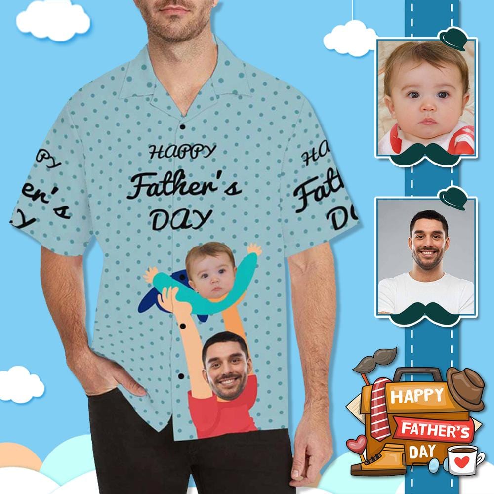 Custom Custom Face Happy Father's Day Hold Men's All Over Print Hawaiian Shirt - YesCustom
