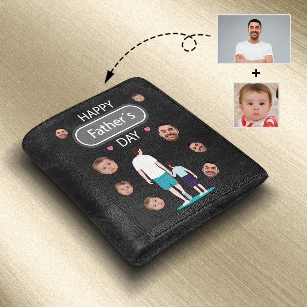 Custom Custom Face Happy Father's Day Leather Wallet Personalized Photo Wallet For Dad-Put Your Photo On Wallet | Father's Day Gifts - YesCustom