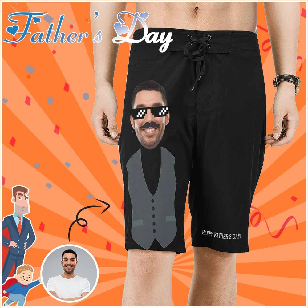 Custom Custom Face Happy Father's Day Men's All Over Print Beach Shorts - YesCustom