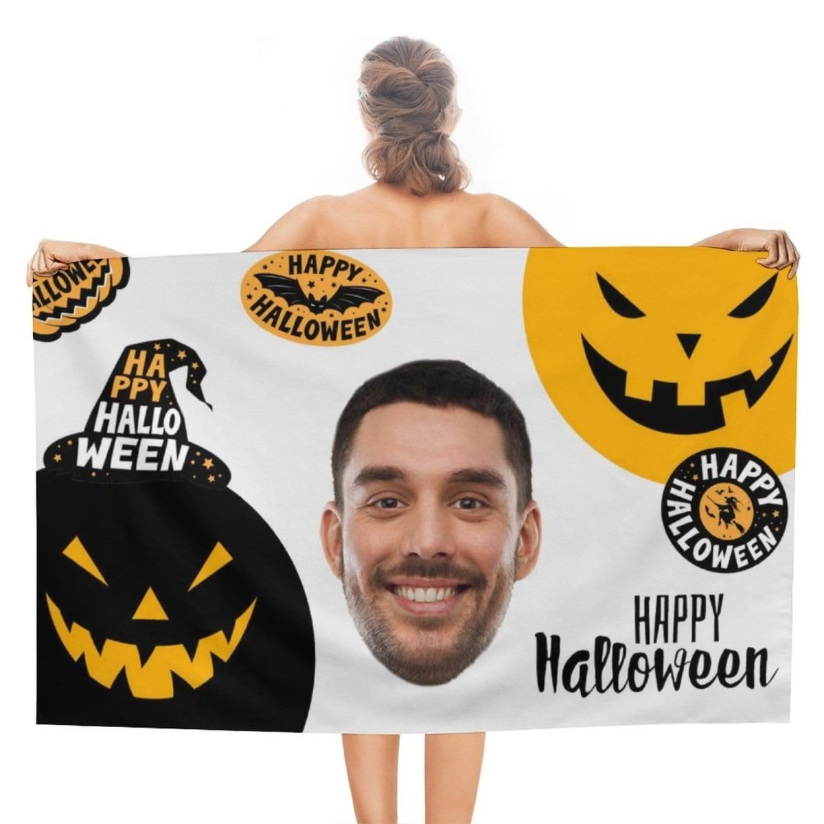 Custom Custom Face Happy Halloween Bath Towel 30"x56" Beach Towel Kids Towel Pool Towel Camp Towel - YesCustom
