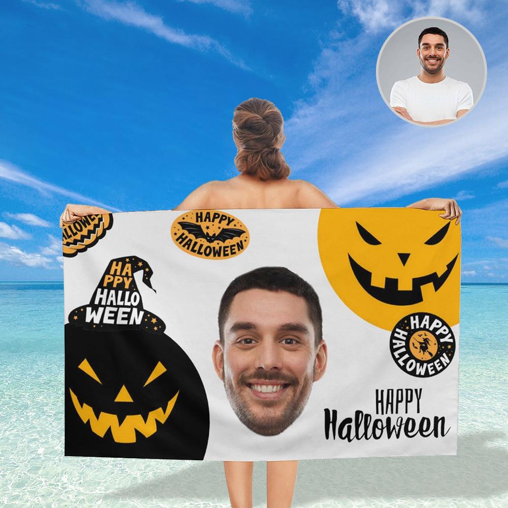 Custom Custom Face Happy Halloween Bath Towel 30"x56" Beach Towel Kids Towel Pool Towel Camp Towel - YesCustom