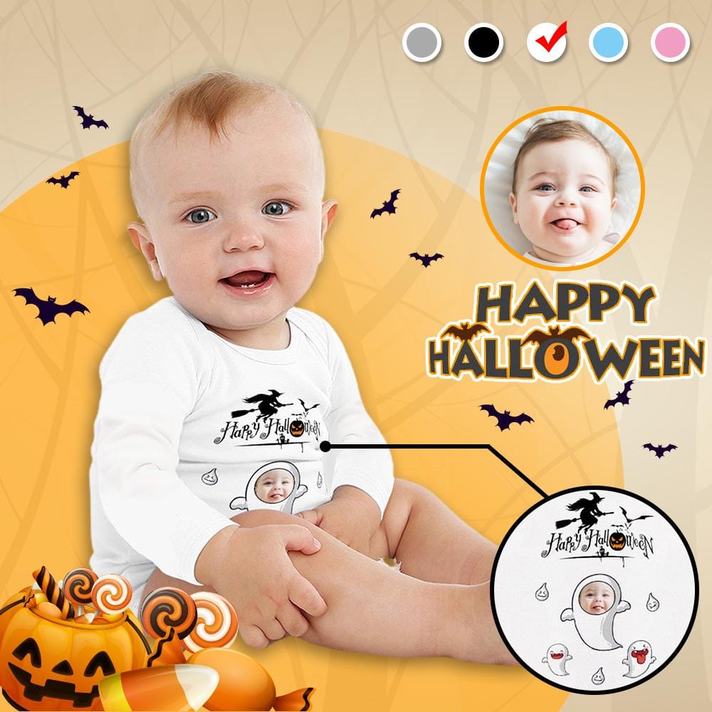 Custom Custom Face Happy Halloween Infant Bodysuit One Piece Jumpsuit Personalized Long Sleeve Rompers Baby Clothes - YesCustom