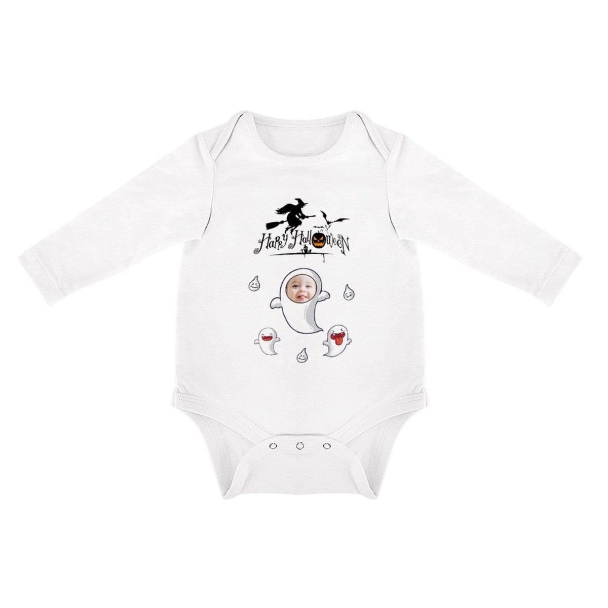 Custom Custom Face Happy Halloween Infant Bodysuit One Piece Jumpsuit Personalized Long Sleeve Rompers Baby Clothes - YesCustom