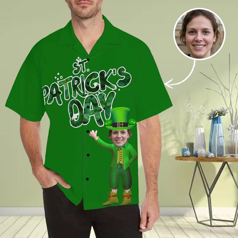 Custom Custom Face Happy St. Patrick's Day Funny Face Aloha Shirt Create Your Design Shirt Birthday Gift for Him - YesCustom