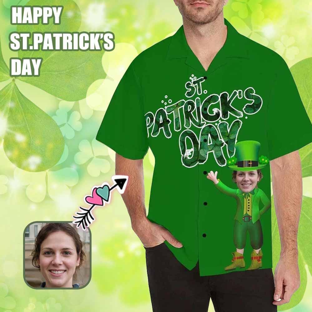 Custom Custom Face Happy St. Patrick's Day Funny Face Aloha Shirt Create Your Design Shirt Birthday Gift for Him - YesCustom