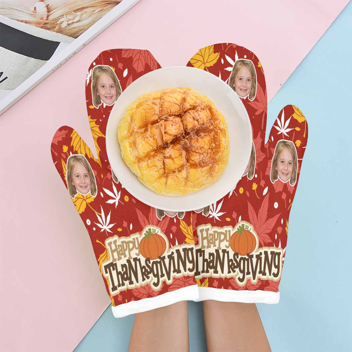 Custom Custom Face Happy Thanksgiving Heat Resistant Oven Mitt(A Pair) - YesCustom