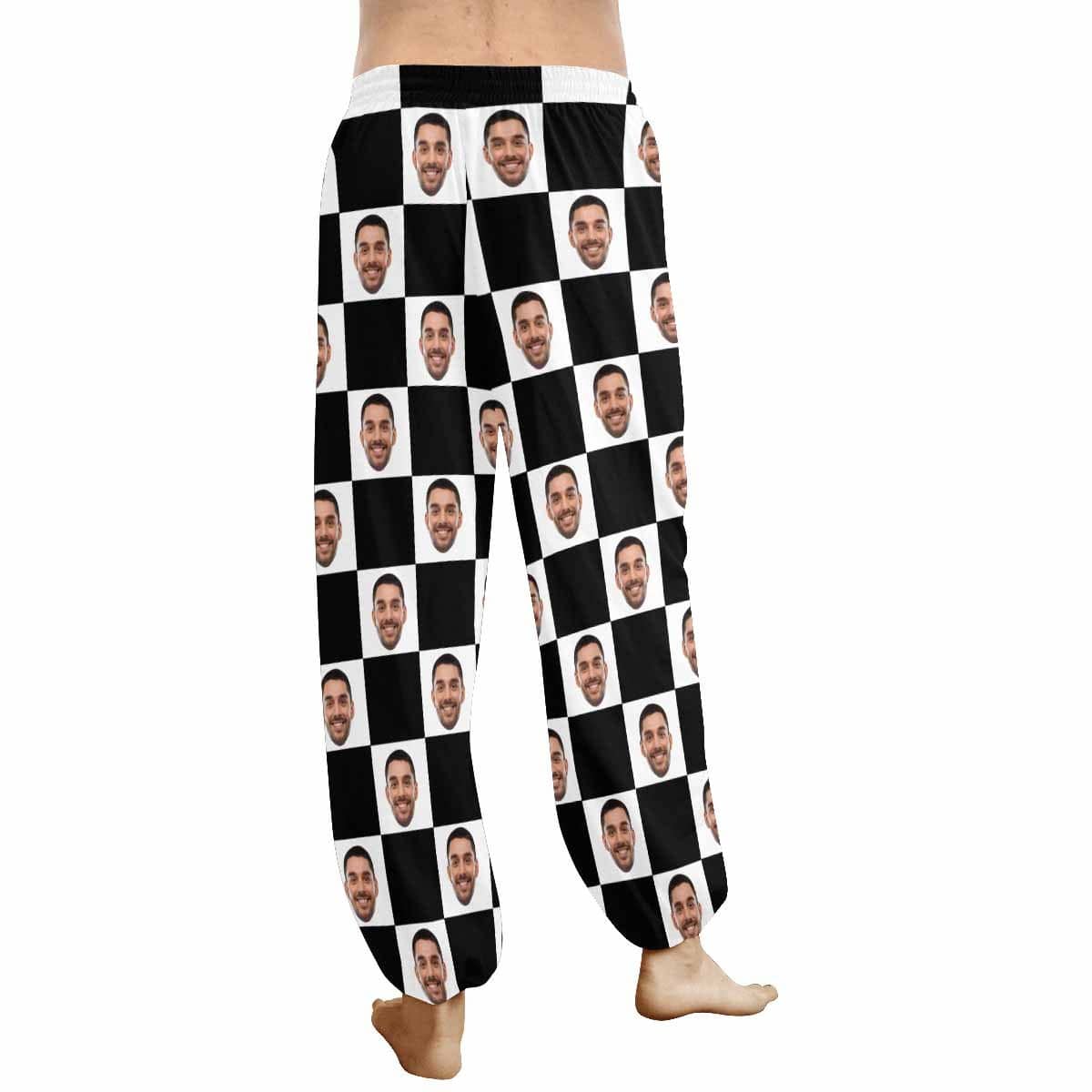 Custom Custom Face Harem Pants Black White Grid Unisex All Over Print Personalized Yoga Pants - YesCustom