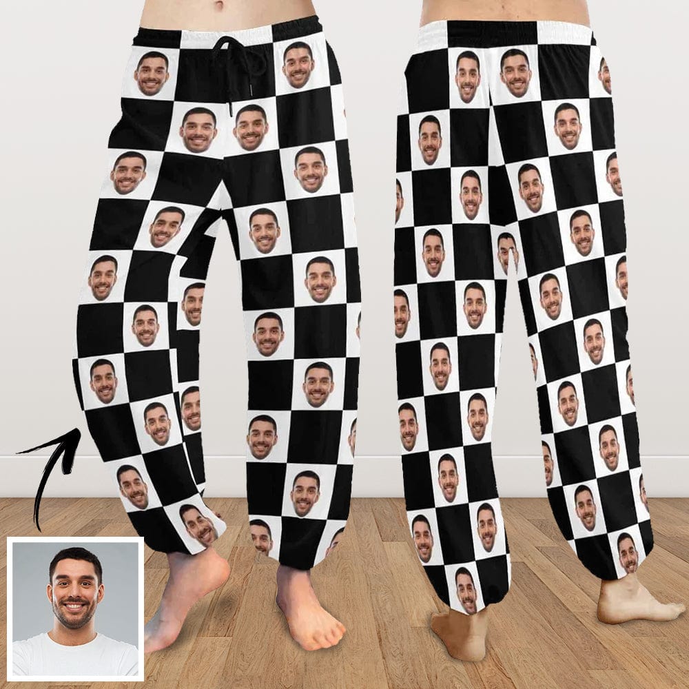 Custom Custom Face Harem Pants Black White Grid Unisex All Over Print Personalized Yoga Pants - YesCustom