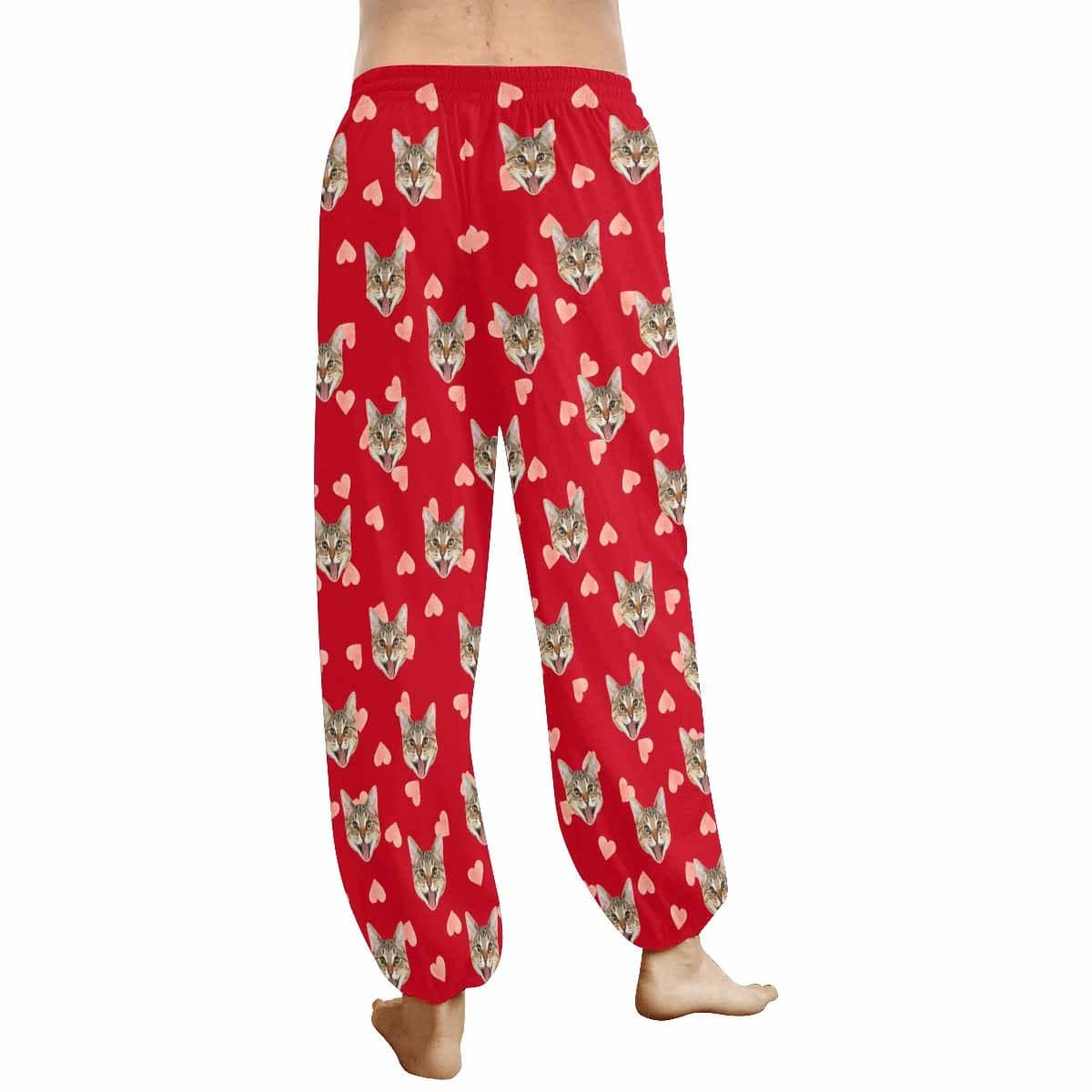 Custom Custom Face Harem Pants Cat Love Red Unisex All Over Print Red Personalized Yoga Pants - YesCustom