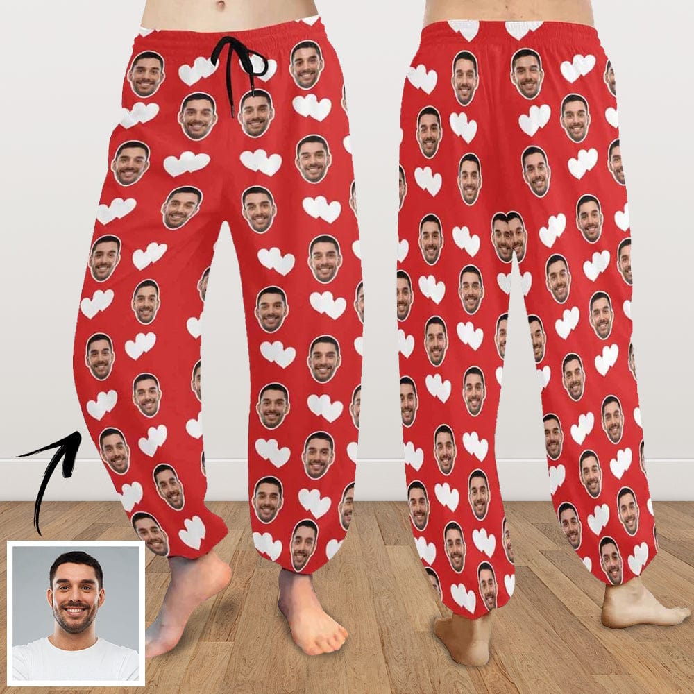 Custom Custom Face Harem Pants White Heart Unisex All Over Print Red Personalized Yoga Pants - YesCustom
