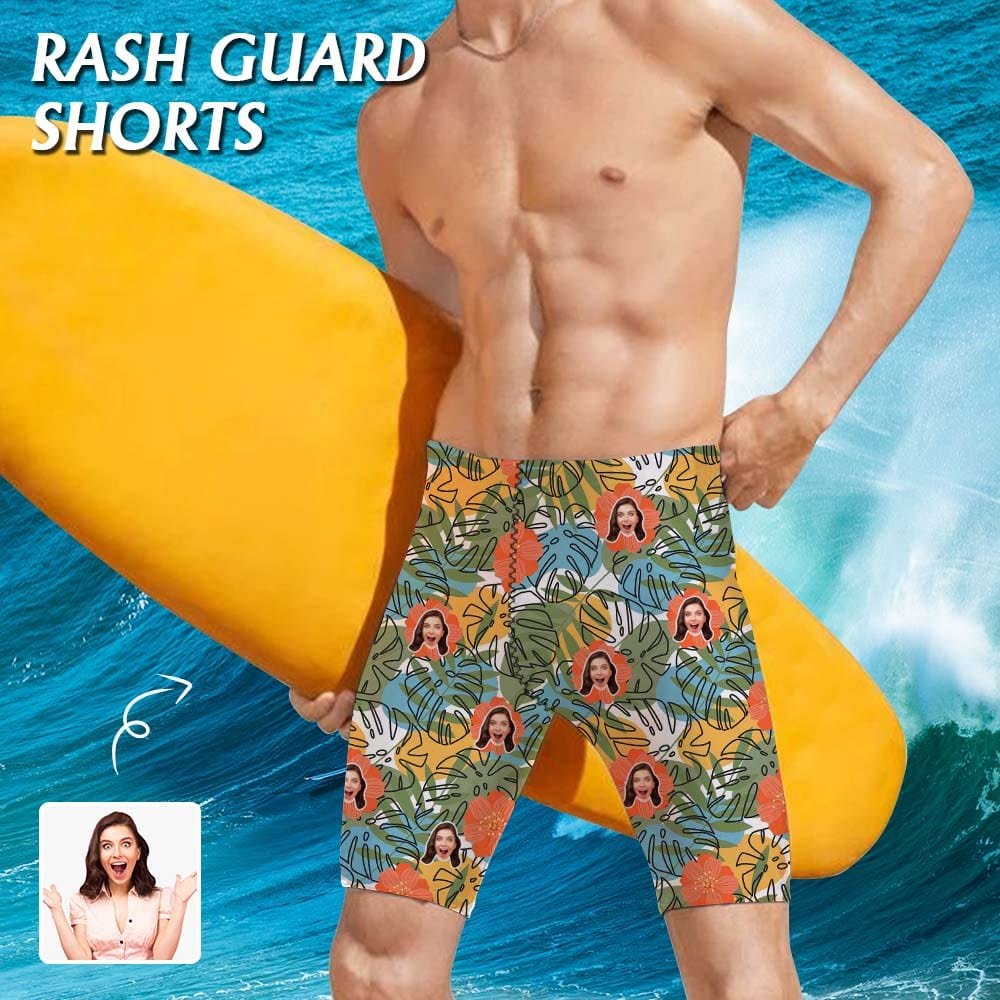 Custom Custom Face Hawaii Style Men's Knee Surf Shorts Rash Guard Swim Trunks Mens Personalized Swimsuit Bathing Suit With Girlfriend's Face on - YesCustom