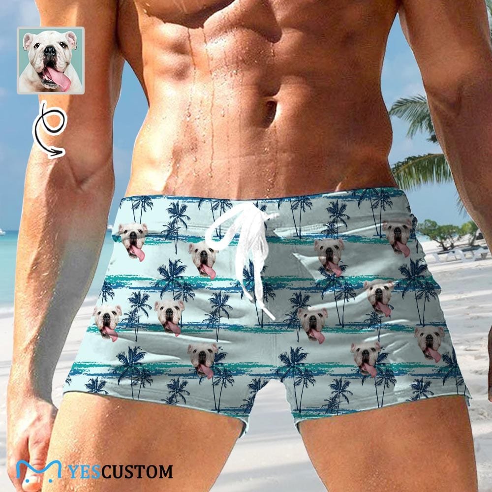Custom Custom Face Hawaii Style Men's Swimwear Short Swim Trunks with Zipper Pocket Personalized Surfing Square Leg Board Shorts - YesCustom