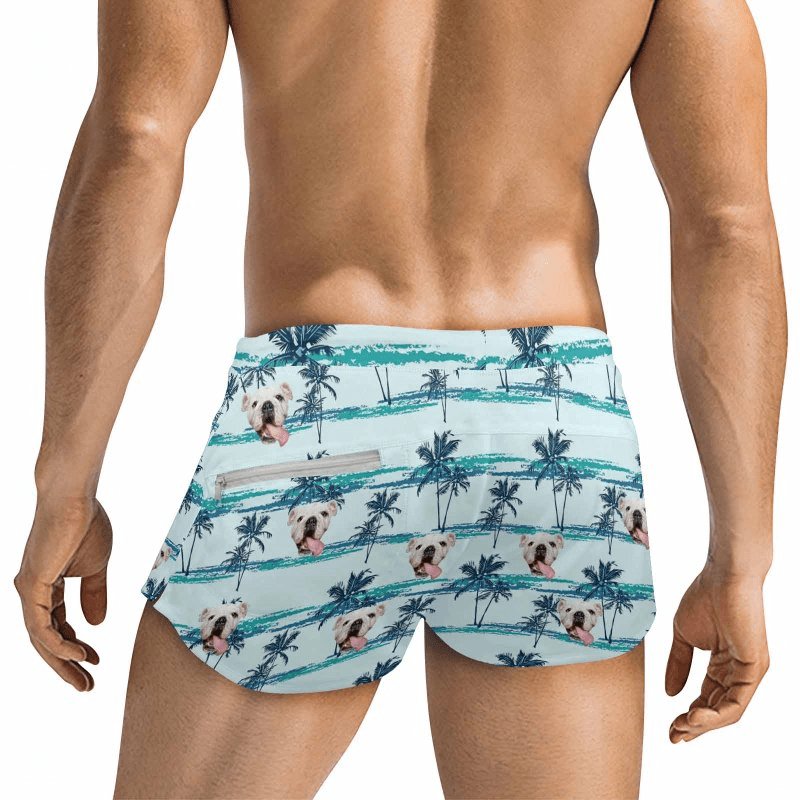 Custom Custom Face Hawaii Style Men's Swimwear Short Swim Trunks with Zipper Pocket Personalized Surfing Square Leg Board Shorts - YesCustom