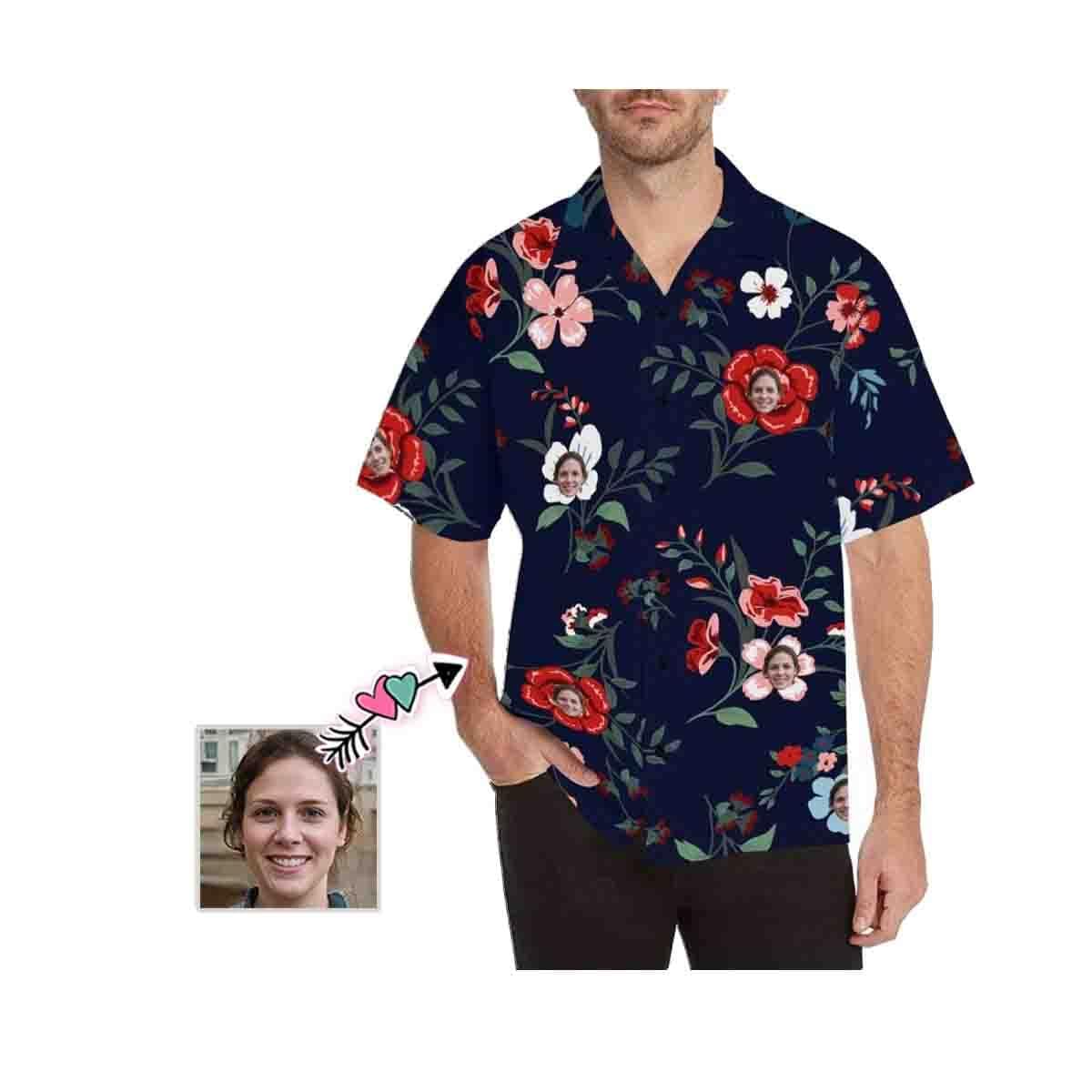 Custom Custom Face Hawaiian Shirt Colorful Flowers Design Your Own Aloha Shirt Gift for Husband/Boyfriend - YesCustom