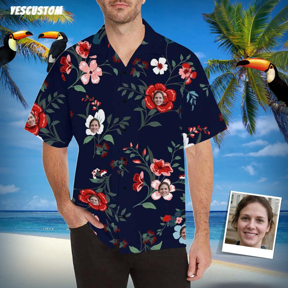 Custom Custom Face Hawaiian Shirt Colorful Flowers Design Your Own Aloha Shirt Gift for Husband/Boyfriend - YesCustom