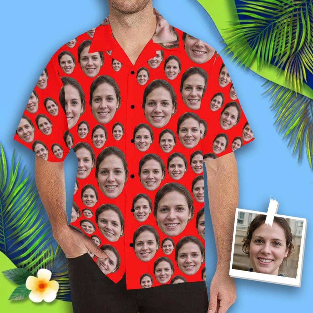 Custom Custom Face Hawaiian Shirt Lover Red Create Your Own Hawaiian Shirt Face on Shirt Birthday Gift for Him - YesCustom