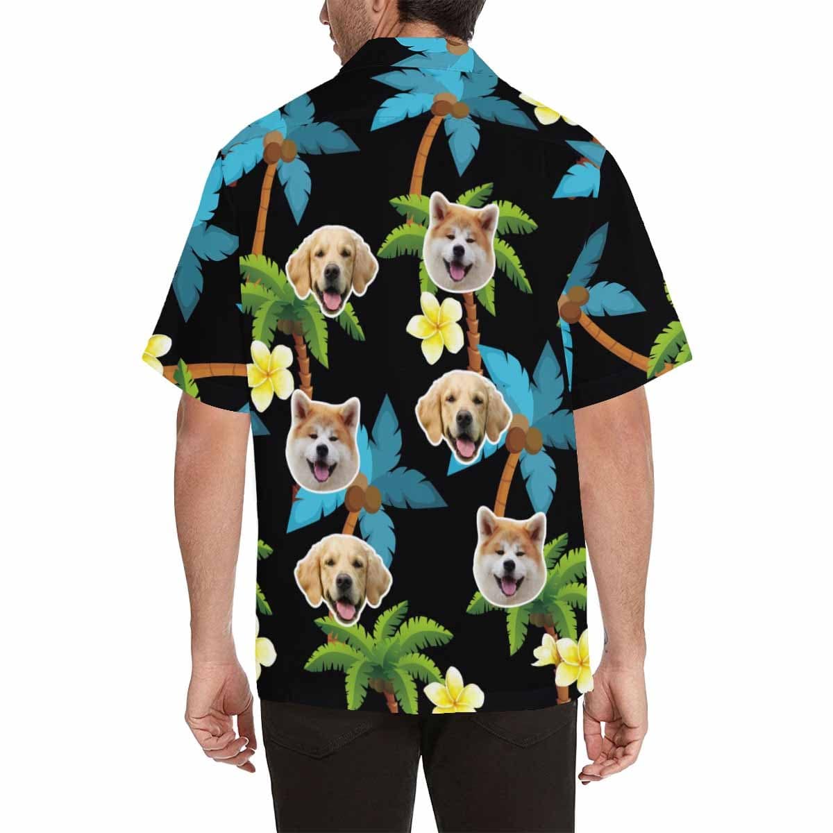 Custom Custom Face Hawaiian Shirt Pet Blue Coconut Tree Pesonalized Men's All Over Print Hawaiian Shirt for Birthday Gift - YesCustom