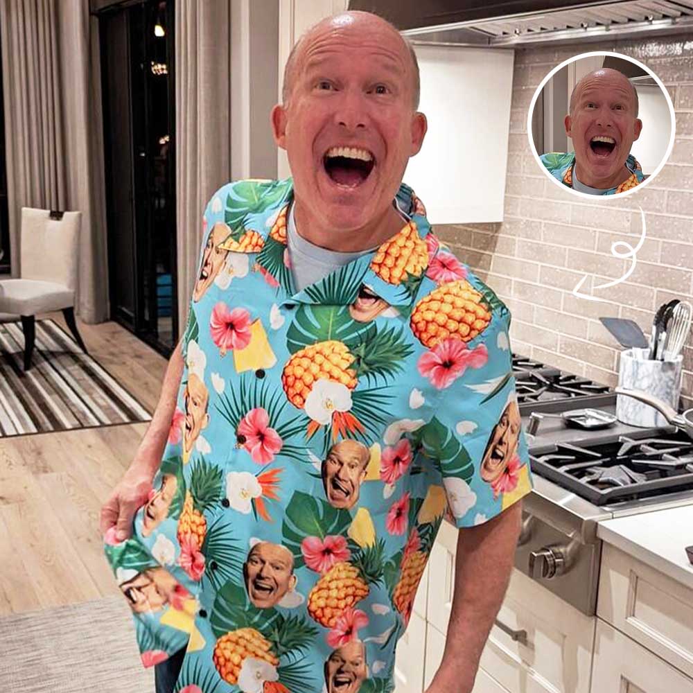 Custom Custom Face Hawaiian Shirt Pineapple Flower for Boyfriend/Husband Personalized Photo Tropical Aloha Shirt Birthday Vacation Party Gift - YesCustom