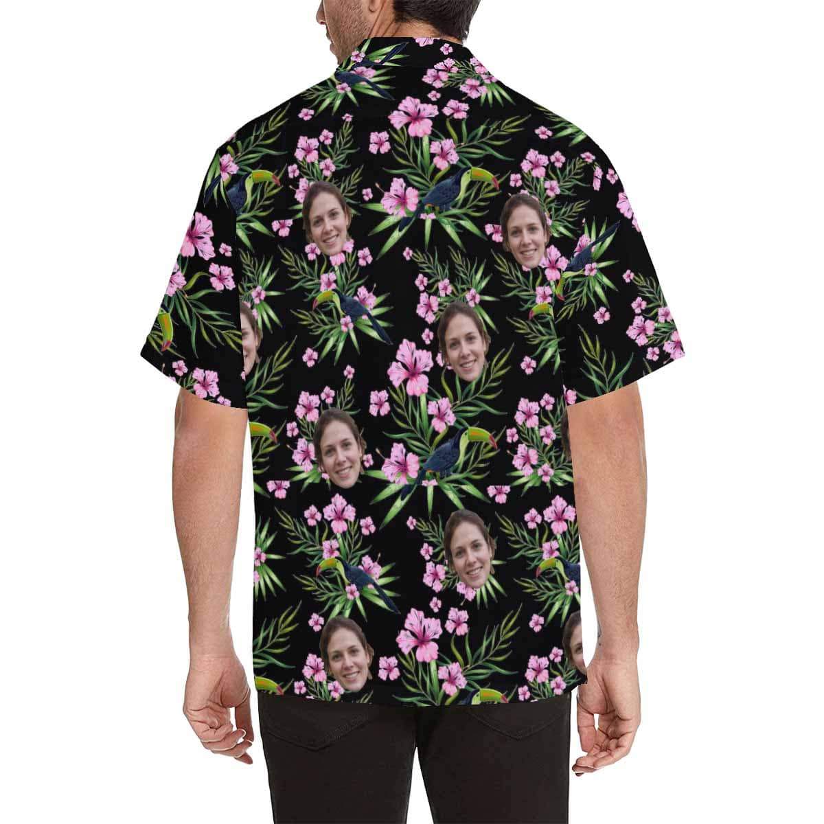 Custom Custom Face Hawaiian Shirt Pink Flowers Custom Aloha Shirts Personalised Face Aloha Shirt Gift For Him - YesCustom