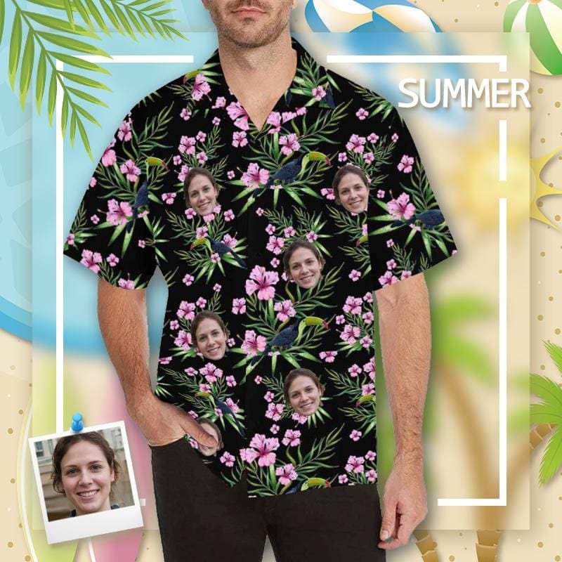 Custom Custom Face Hawaiian Shirt Pink Flowers Custom Aloha Shirts Personalised Face Aloha Shirt Gift For Him - YesCustom
