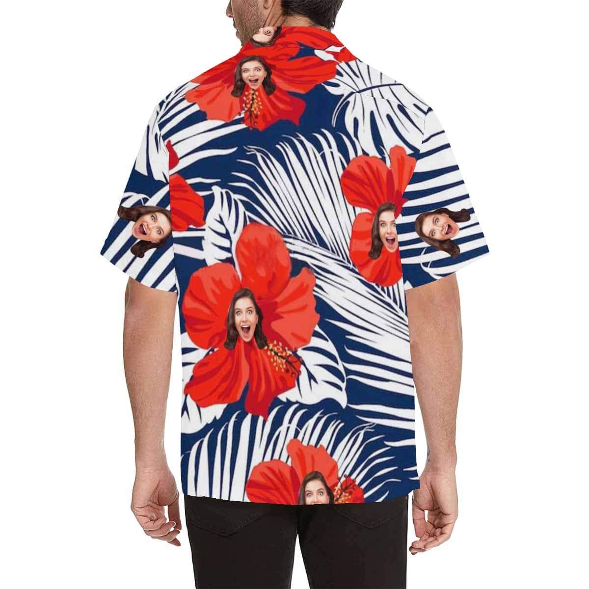 Custom Custom Face Hawaiian Shirt Red Flowers Tropical Aloha Shirt Birthday Vacation Party Gift for Him - YesCustom