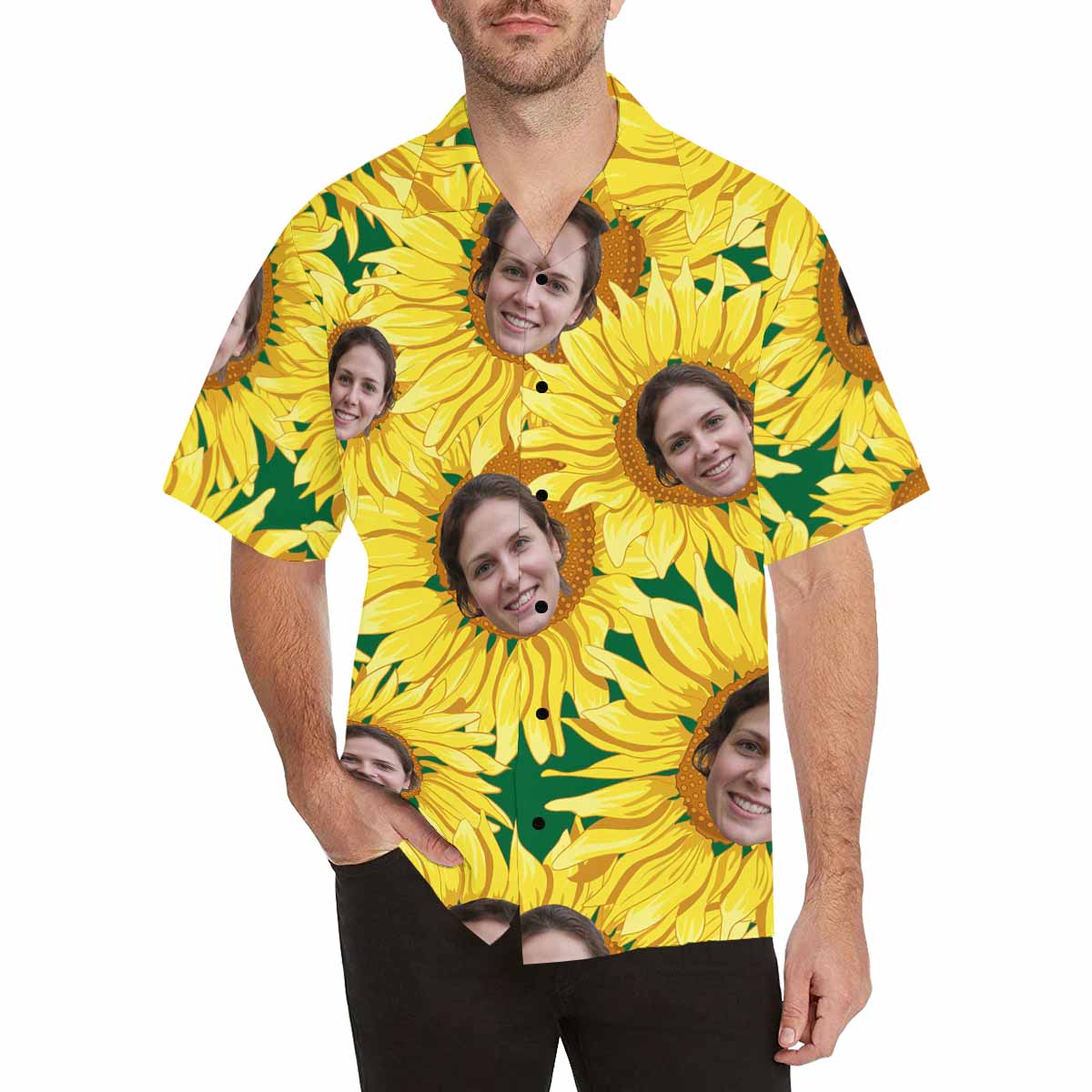 Custom Custom Face Hawaiian Shirt Sunflower Personalized Aloha Shirts Birthday Personalized Hawaiian Shirts Gift for Boyfriend or Husband - YesCustom