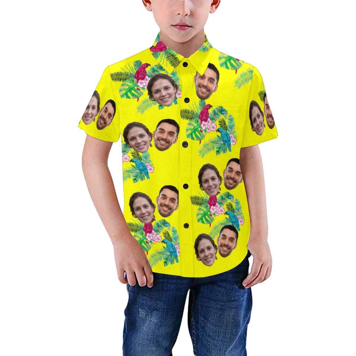 Custom Custom Face Hawaiian Shirts Face Flower Birds Unisex & Teenage Design Your Own Funny Face Hawaiian Shirt - YesCustom