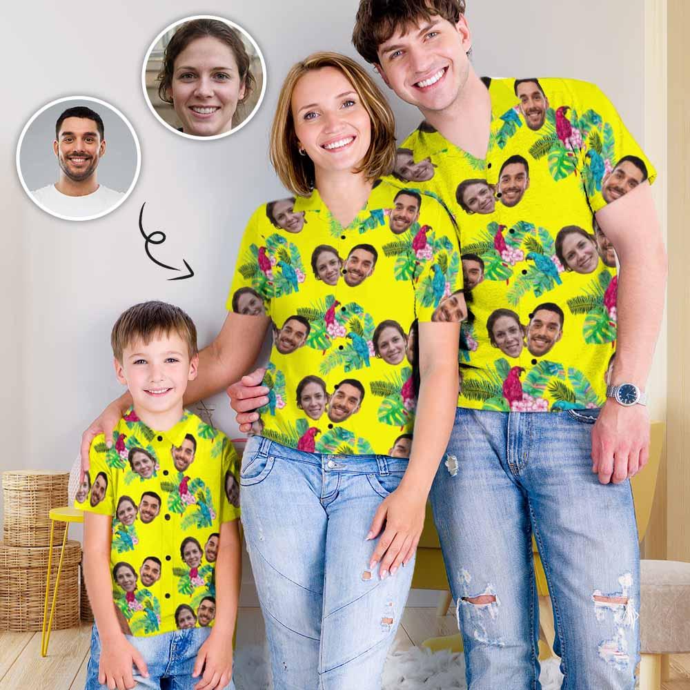 Custom Custom Face Hawaiian Shirts Face Flower Birds Unisex & Teenage Design Your Own Funny Face Hawaiian Shirt - YesCustom