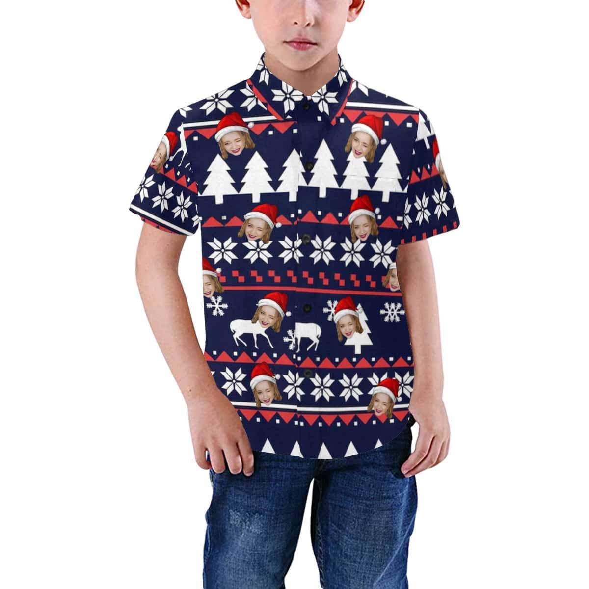 Custom Custom Face Hawaiian Shirts Face Snow Christmas Unisex & Teenage Face Shirt Personalized Hawaiian Shirts - YesCustom