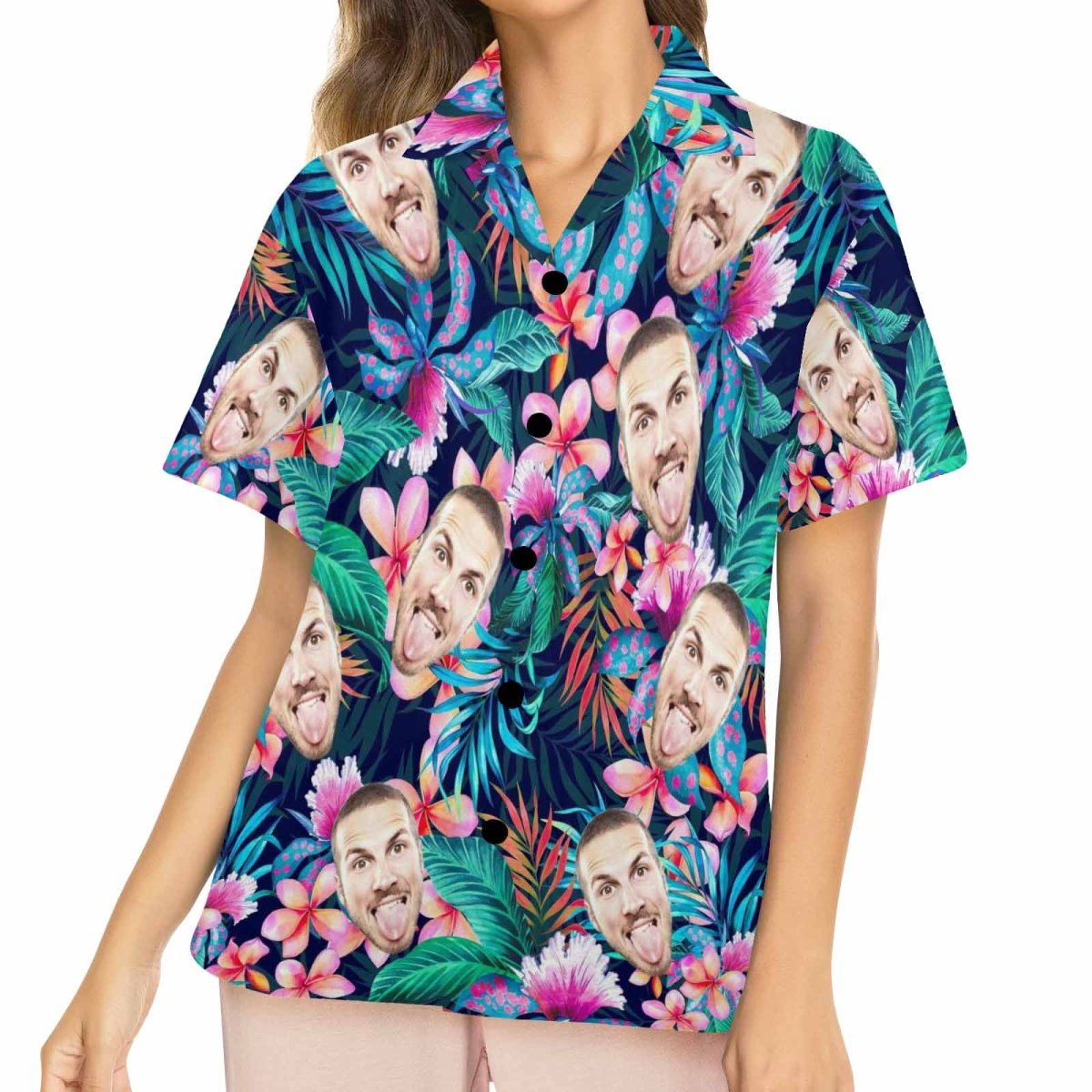 Custom Custom Face Hawaiian Style Men's and Women's Tie Dye Printed Pajamas Set Short Sleeve Tops With Shorts Lounge Set Casual Two-Piece Sleepwear - YesCustom