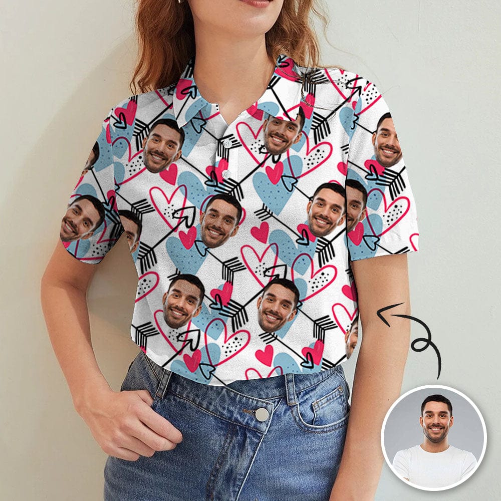 Custom Custom Face Heart Arrow Women's Polo Shirt - YesCustom