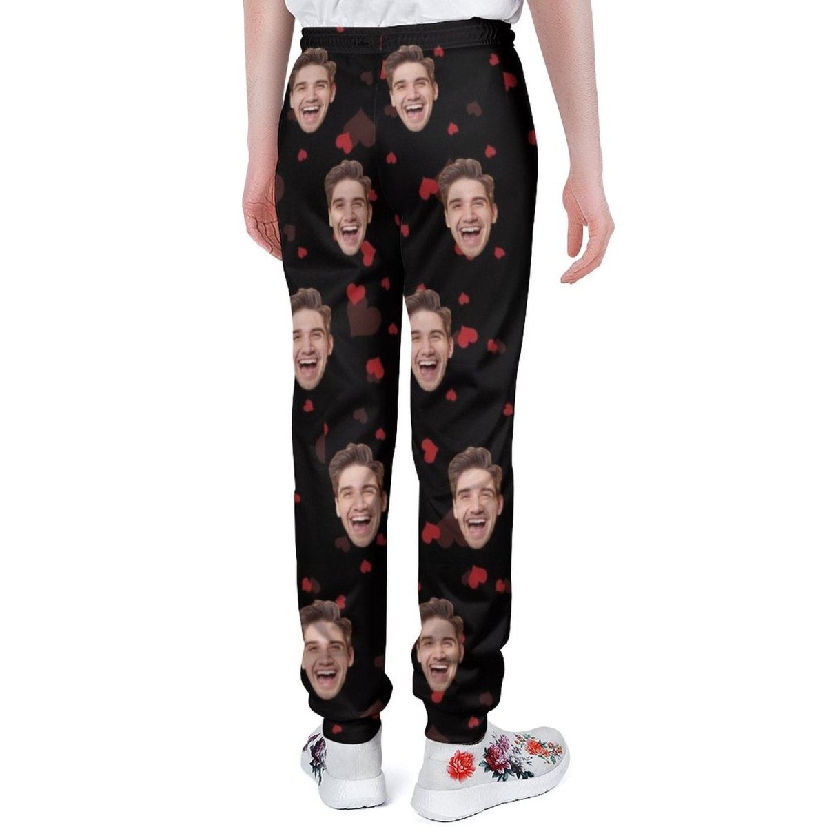 Custom Custom Face Heart Black Sweatpants Unisex Personalized Closed Bottom Casual Joggers - YesCustom