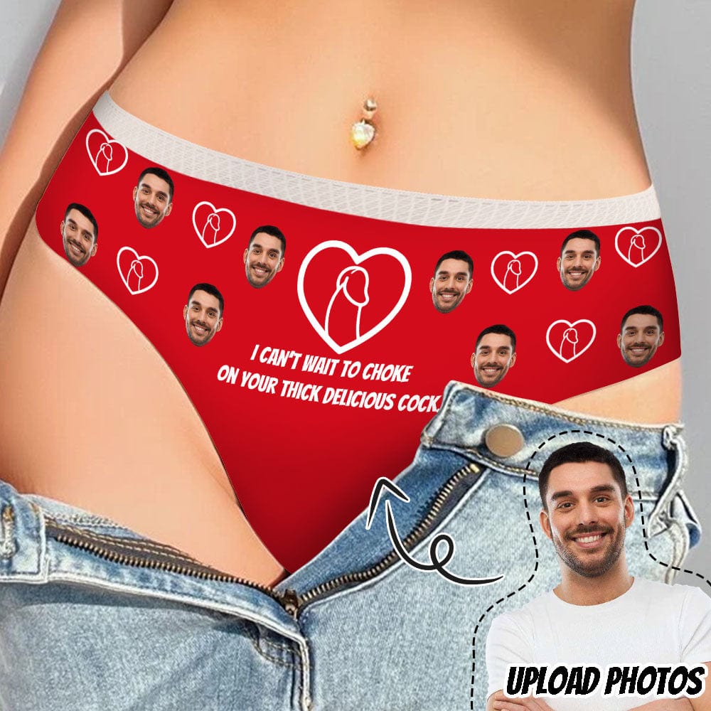 Custom Custom Face Heart Red Background Women's Lace Panties Personalized Face Women Underwear Couple Valentine Gift - YesCustom