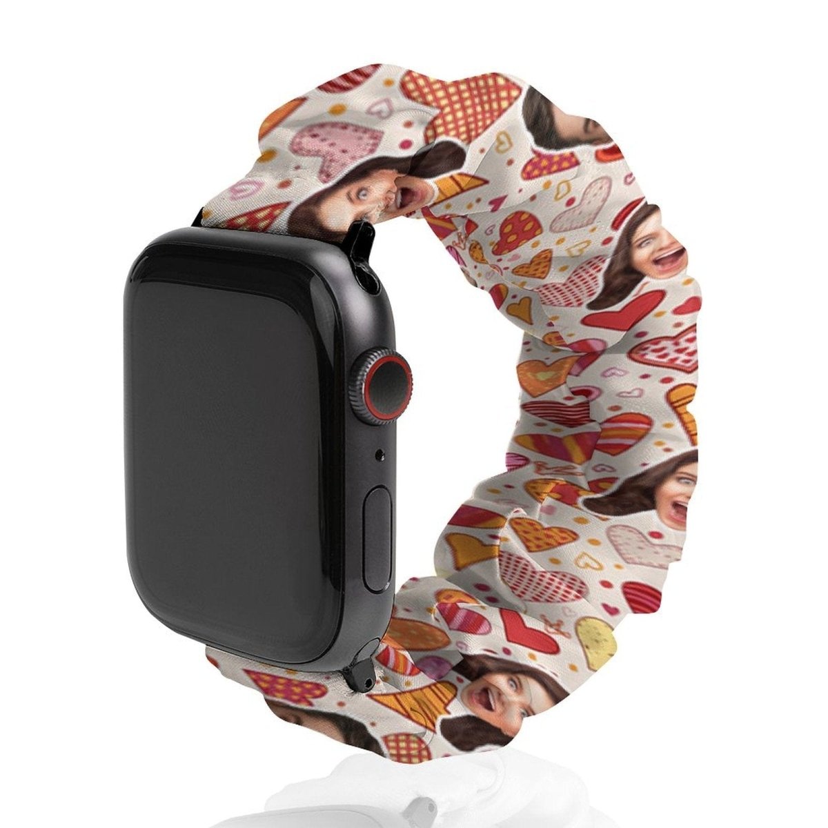 Custom Custom Face Heart Scrunchie Elastic Watch Band Compatible with Apple Watch Band Women Girls Cloth Hair Rubber Band Strap Bracelet for iwatch - YesCustom