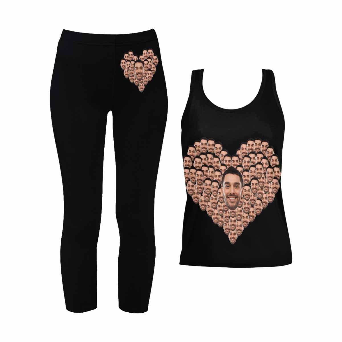 Custom Custom Face Heart Women's 2 Piece Stretchy Racerback Tank & Legging Set - YesCustom