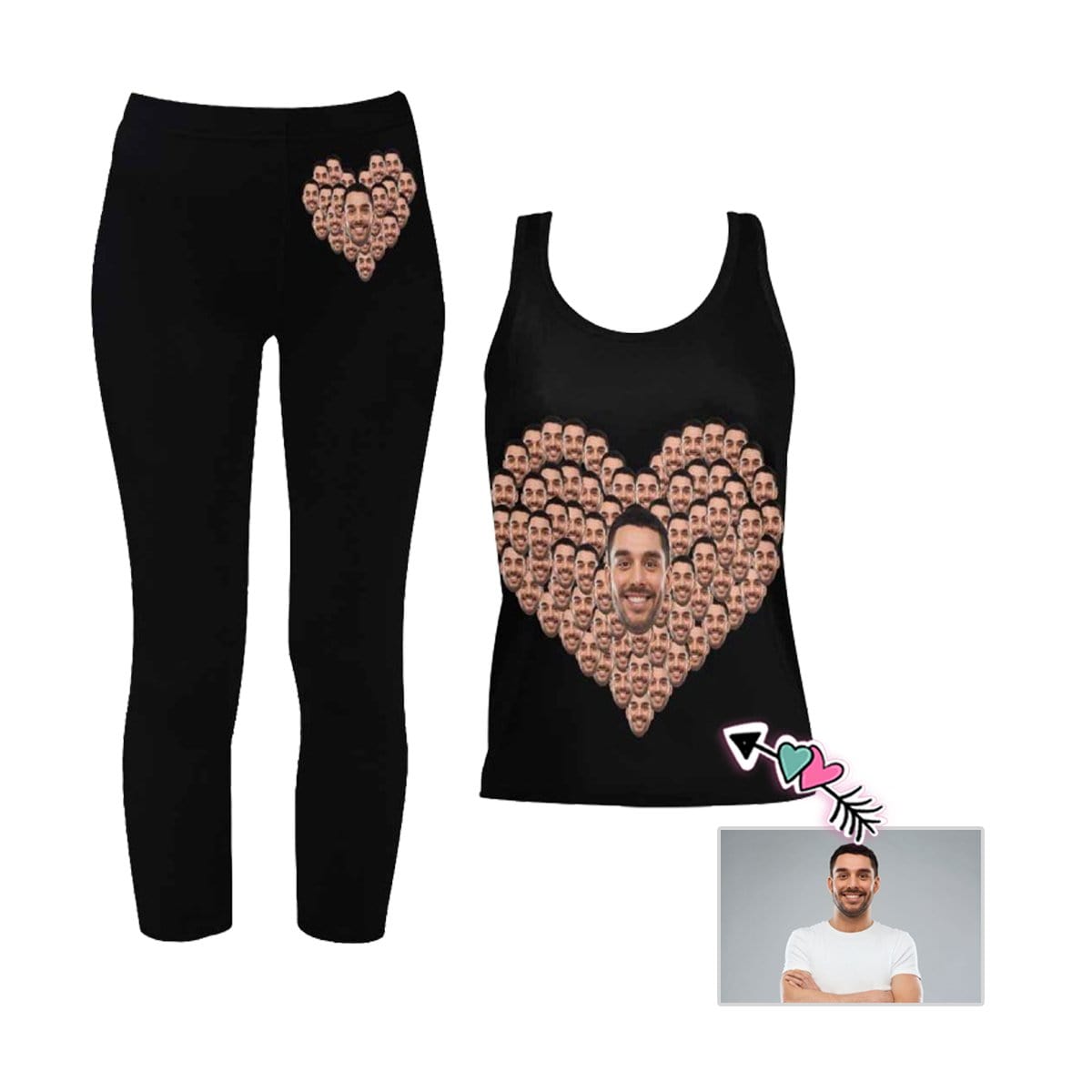Custom Custom Face Heart Women's 2 Piece Stretchy Racerback Tank & Legging Set - YesCustom