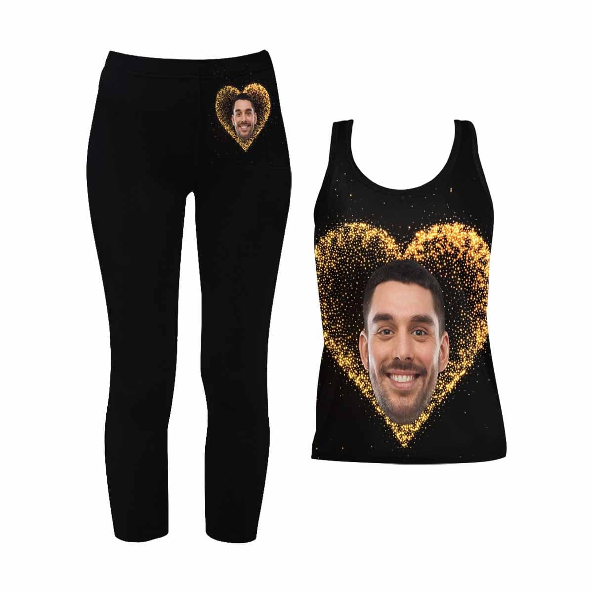 Custom Custom Face Heart Women's 2 Piece Stretchy Racerback Tank & Legging Set - YesCustom